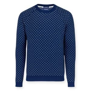 American Eagle Navy Knit Men’s Crewneck Sweater Blue White Pullover Sz Large